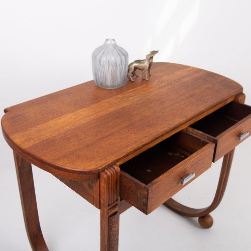 RARE OAK ART DECO 2 DRAWER DESK CONSOLE C1930 - ADDITIONAL PHOTO 4