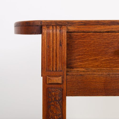 RARE OAK ART DECO 2 DRAWER DESK CONSOLE C1930 - ADDITIONAL PHOTO 5