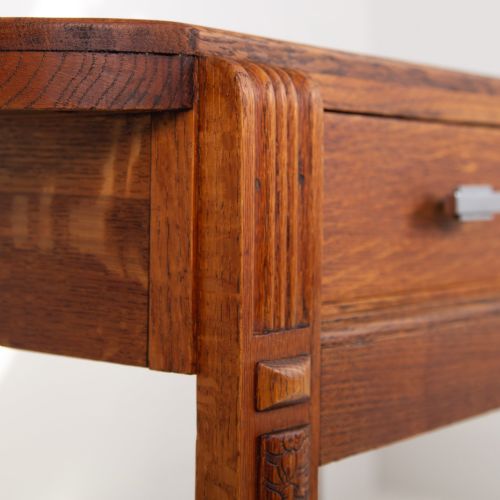 RARE OAK ART DECO 2 DRAWER DESK CONSOLE C1930 - ADDITIONAL PHOTO 8