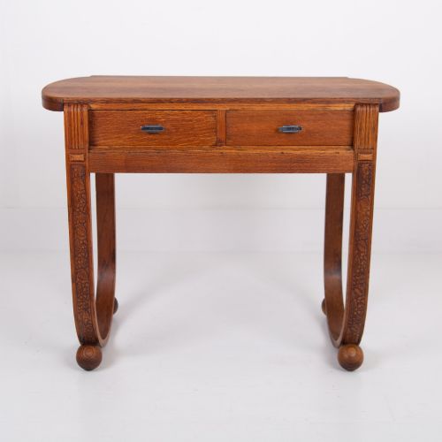 RARE OAK ART DECO 2 DRAWER DESK CONSOLE C1930 - ADDITIONAL PHOTO 12