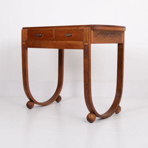RARE OAK ART DECO 2 DRAWER DESK CONSOLE C1930 - ADDITIONAL PHOTO 13