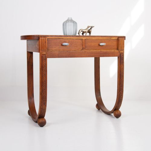 RARE OAK ART DECO 2 DRAWER DESK CONSOLE C1930 - ADDITIONAL PHOTO 14