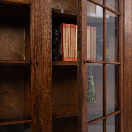 ANTIQUE ENGLISH OAK GLAZED BOOKCASE CABINET C1920 - ADDITIONAL PHOTO 4