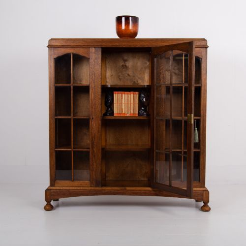 ANTIQUE ENGLISH OAK GLAZED BOOKCASE CABINET C1920 - ADDITIONAL PHOTO 6
