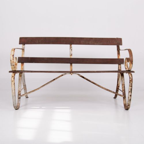 EDWARDIAN WROUGHT IRON AND SLATTED WOOD GARDEN SEAT - ADDITIONAL PHOTO 2