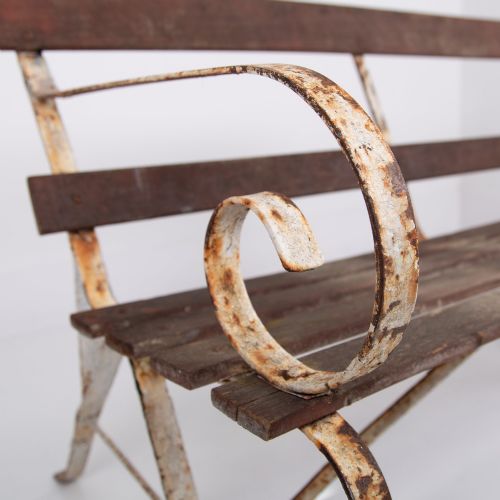 EDWARDIAN WROUGHT IRON AND SLATTED WOOD GARDEN SEAT - ADDITIONAL PHOTO 8