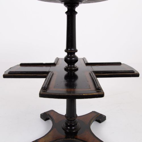 VICTORIAN ANTIQUE EBONISED AMBOYNA SIDE TABLE C1870 - ADDITIONAL PHOTO 3