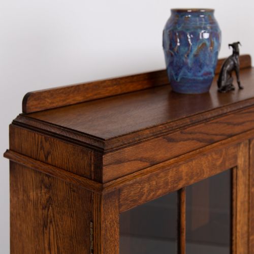 HANDSOME ENGLISH OAK GLAZED BOOKCASE CABINET C1920 - ADDITIONAL PHOTO 3