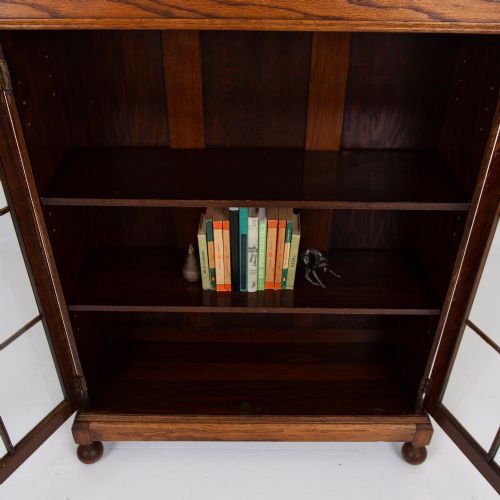 HANDSOME ENGLISH OAK GLAZED BOOKCASE CABINET C1920 - ADDITIONAL PHOTO 5