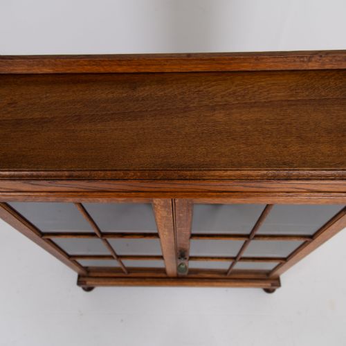HANDSOME ENGLISH OAK GLAZED BOOKCASE CABINET C1920 - ADDITIONAL PHOTO 8