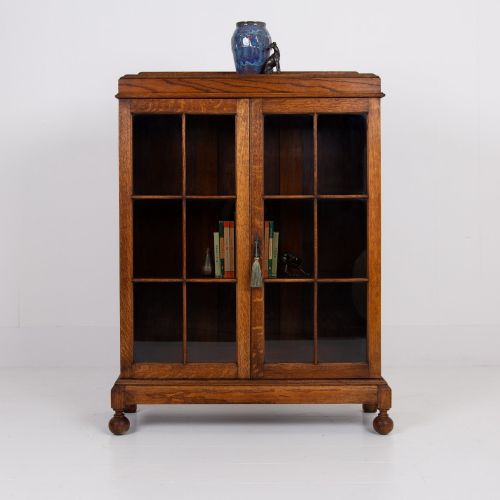 HANDSOME ENGLISH OAK GLAZED BOOKCASE CABINET C1920 - ADDITIONAL PHOTO 12