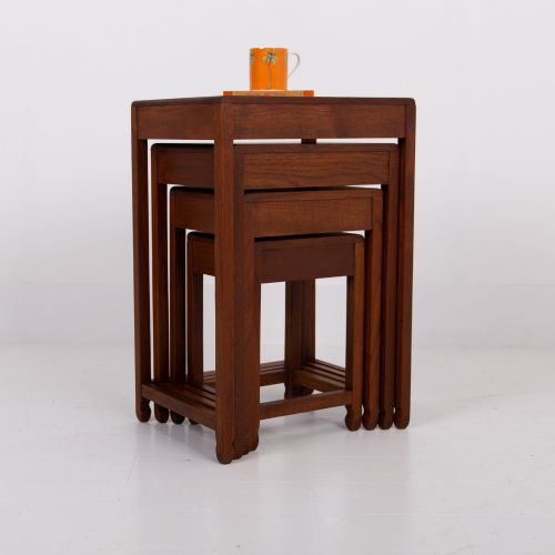 MODERNIST ART DECO NEST OF FOUR SIDE TABLES IN TEAK - ADDITIONAL PHOTO 1