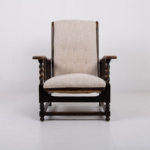 PAIR OF RECLINING OAK ARMCHAIRS NEW UPHOLSTERY - ADDITIONAL PHOTO 5