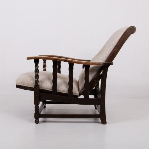 PAIR OF RECLINING OAK ARMCHAIRS NEW UPHOLSTERY - ADDITIONAL PHOTO 7