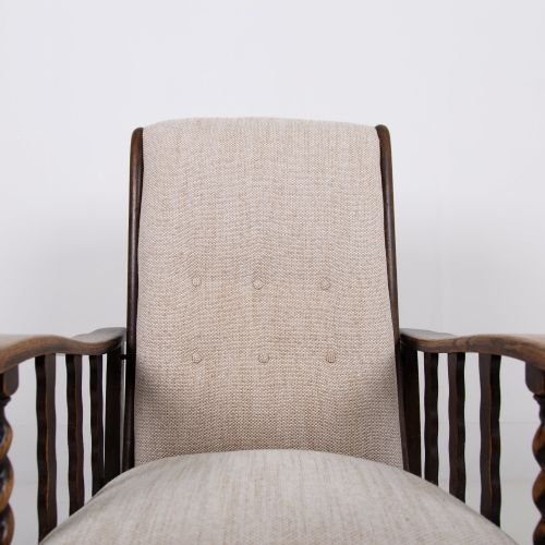 PAIR OF RECLINING OAK ARMCHAIRS NEW UPHOLSTERY - ADDITIONAL PHOTO 12