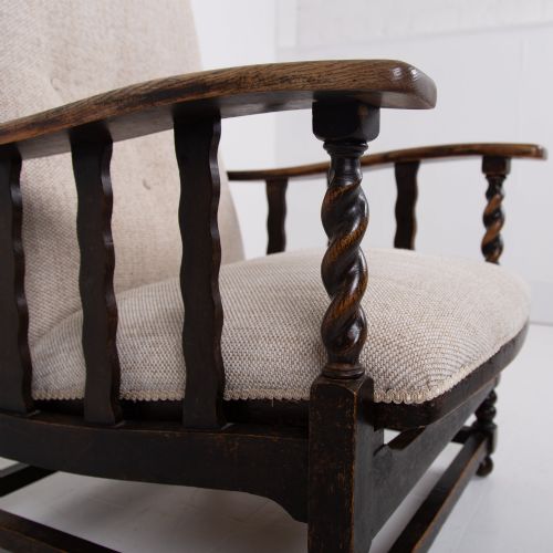PAIR OF RECLINING OAK ARMCHAIRS NEW UPHOLSTERY - ADDITIONAL PHOTO 14