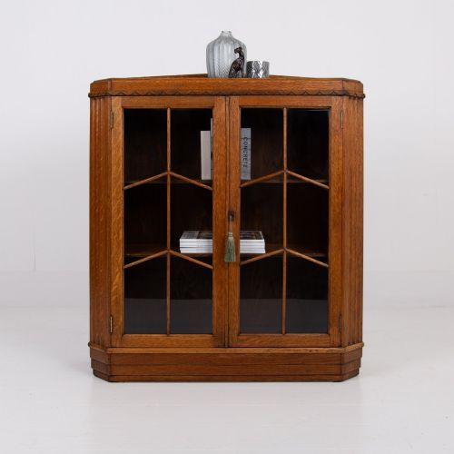 ART DECO GOLDEN OAK GLAZED BOOKCASE CABINET C1930 - ADDITIONAL PHOTO 1