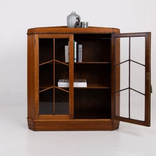 ART DECO GOLDEN OAK GLAZED BOOKCASE CABINET C1930 - ADDITIONAL PHOTO 7