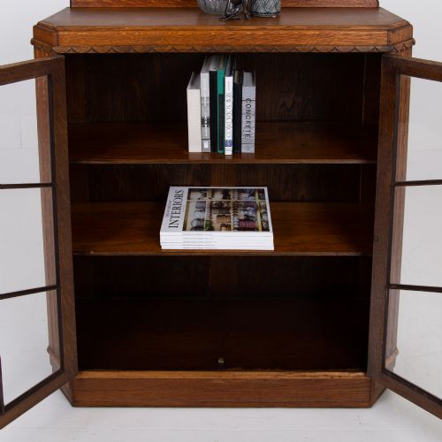 ART DECO GOLDEN OAK GLAZED BOOKCASE CABINET C1930 - ADDITIONAL PHOTO 11