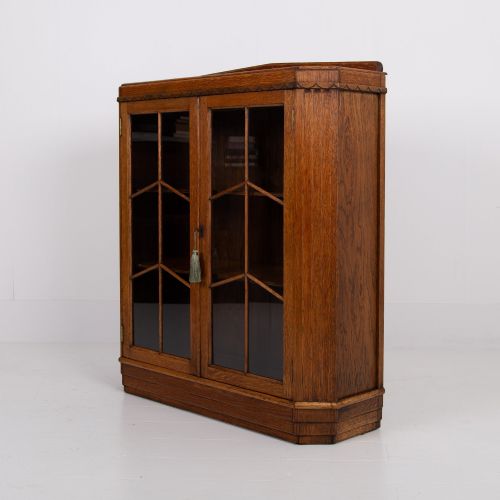 ART DECO GOLDEN OAK GLAZED BOOKCASE CABINET C1930 - ADDITIONAL PHOTO 12