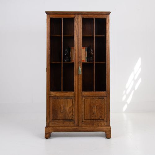 solid english oak glazed bookcase cabinet c1920s - CATEGORY: ANTIQUE BOOKCASES - DATED 1920