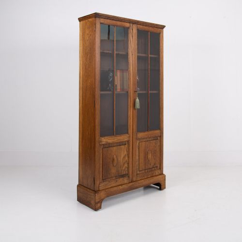 SOLID ENGLISH OAK GLAZED BOOKCASE CABINET C1920S - ADDITIONAL PHOTO 1