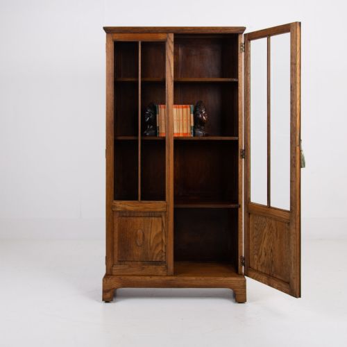 SOLID ENGLISH OAK GLAZED BOOKCASE CABINET C1920S - ADDITIONAL PHOTO 3