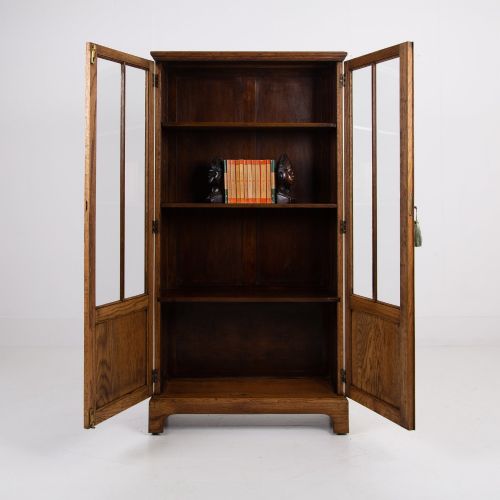 SOLID ENGLISH OAK GLAZED BOOKCASE CABINET C1920S - ADDITIONAL PHOTO 8