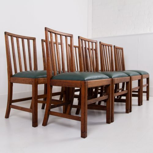 SET OF 8 GORDON RUSSELL ARTS CRAFTS GOLDEN OAK CHAIRS 1930S