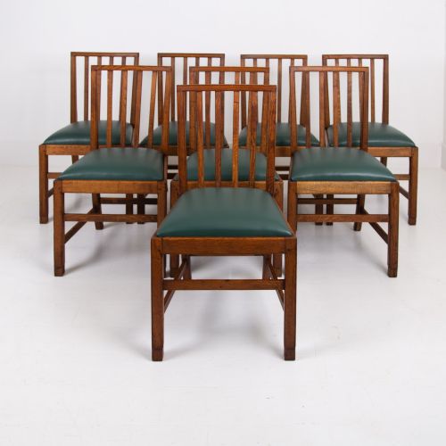SET OF 8 GORDON RUSSELL ARTS CRAFTS GOLDEN OAK CHAIRS 1930S - ADDITIONAL PHOTO 1
