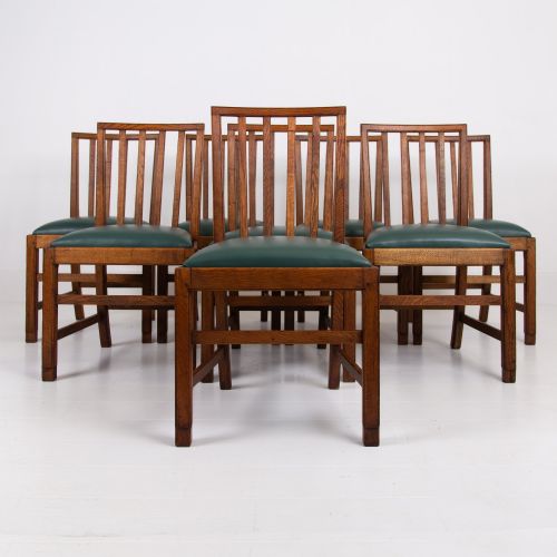 SET OF 8 GORDON RUSSELL ARTS CRAFTS GOLDEN OAK CHAIRS 1930S - ADDITIONAL PHOTO 12