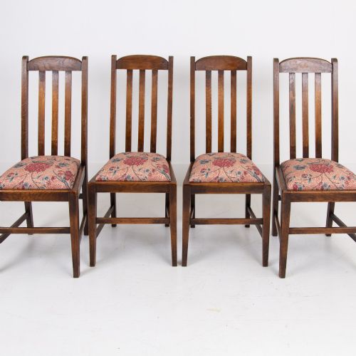 SET OF 4 ENGLISH OAK ARTS CRAFTS DINING CHAIRS C1910 - ADDITIONAL PHOTO 2