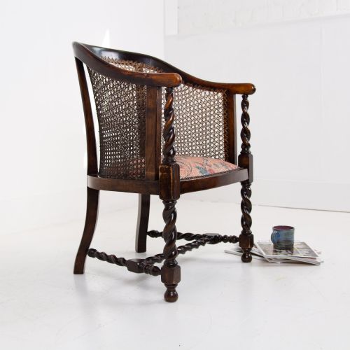 ATTRACTIVE CANE ARMCHAIR NEW SEAT C1920