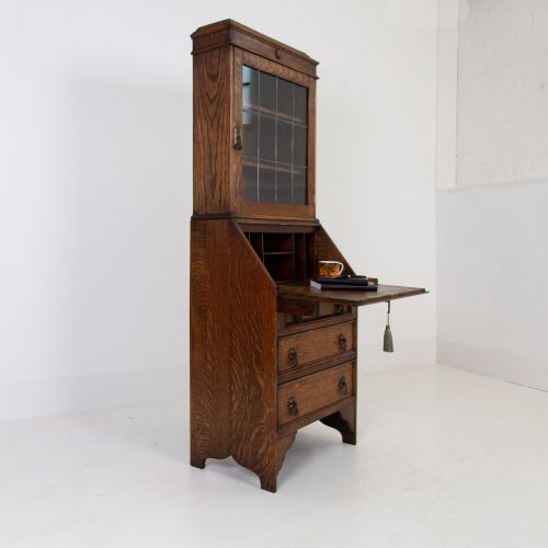 DELIGHTFUL SMALL GLAZED OAK BOOKCASE BUREAU WITH DRAWERS C1920 - ADDITIONAL PHOTO 2