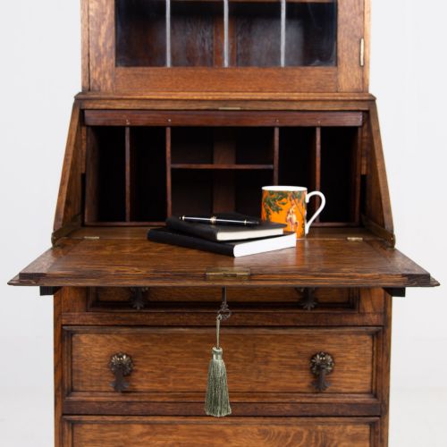DELIGHTFUL SMALL GLAZED OAK BOOKCASE BUREAU WITH DRAWERS C1920 - ADDITIONAL PHOTO 4