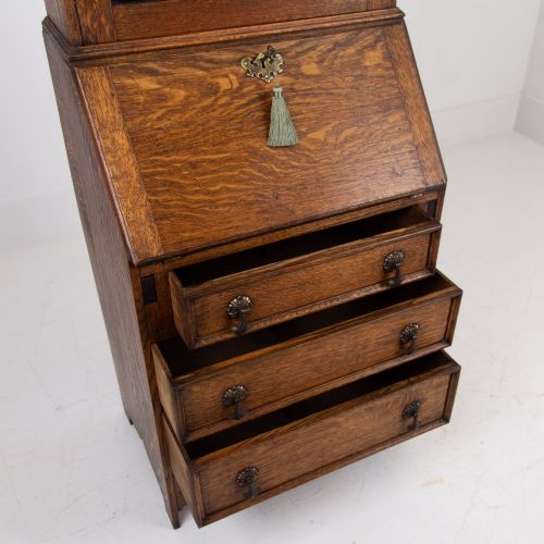 DELIGHTFUL SMALL GLAZED OAK BOOKCASE BUREAU WITH DRAWERS C1920 - ADDITIONAL PHOTO 11