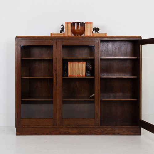 LARGE OAK GLAZED SCHOOL COLLEGE CABINET BOOKCASE C1930 - ADDITIONAL PHOTO 11