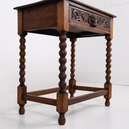 VICTORIAN BOBBIN LEGGED OAK GREENMAN SINGLE DRAWER SIDE TABLE C1900 - ADDITIONAL PHOTO 7