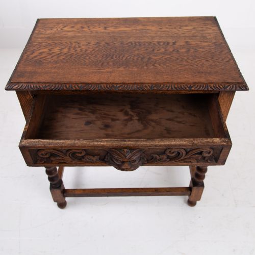 VICTORIAN BOBBIN LEGGED OAK GREENMAN SINGLE DRAWER SIDE TABLE C1900 - ADDITIONAL PHOTO 11