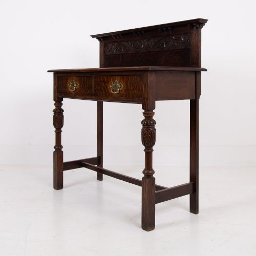 CHARMINGLY ATTRACTIVE OAK 2 DRAWER CONSOLE HALL TABLE C1920 - ADDITIONAL PHOTO 1