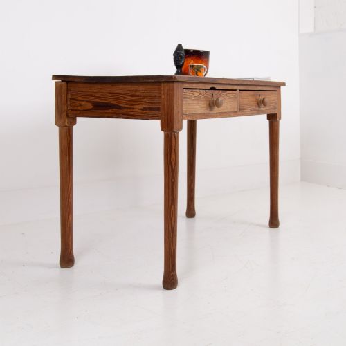EARLY 20TH CENTURY PITCH PINE 2 DRAWER DESK - ADDITIONAL PHOTO 11