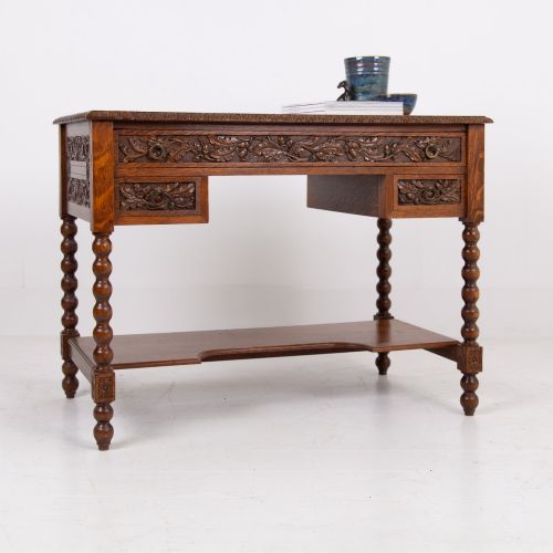 LOVELY ANTIQUE DECORATIVE OAK 3 DRAWER DESK C1900 - ADDITIONAL PHOTO 12