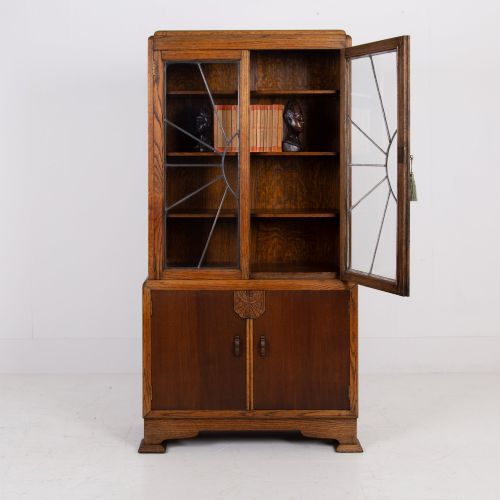 ART DECO OAK GLAZED CABINET BOOKCASE 1930S