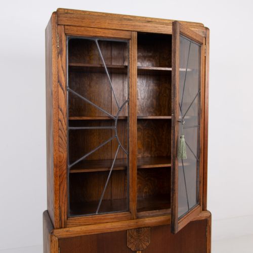 ART DECO OAK GLAZED CABINET BOOKCASE 1930S - ADDITIONAL PHOTO 3