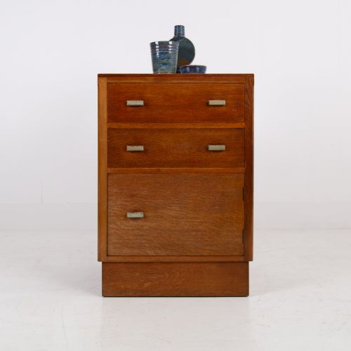 OAK ART DECO MODERNIST 2 DRAWER CABINET BY GOMME 1930S