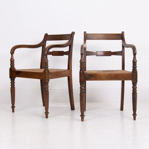 Pair Georgian Oak Country Elbow Chairs 1820s