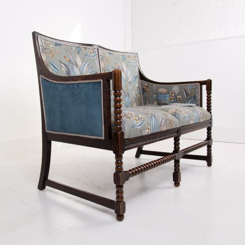 Oak Bobbin Framed 2 Seater Sofa 1900s