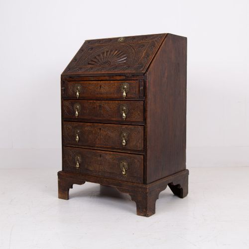Highly Decorative Victorian 4 Drawer Oak Bureau 1890