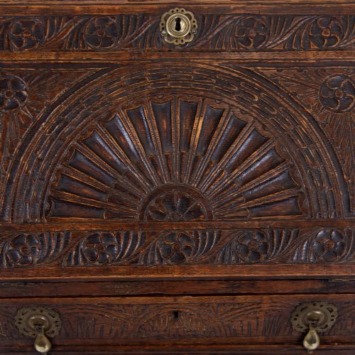fig 2. Highly Decorative Victorian 4 Drawer Oak Bureau 1890