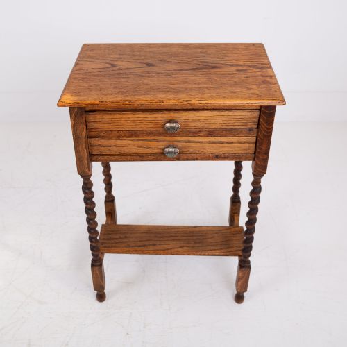Charming Little Oak 2 Drawer Side Table 1920s
